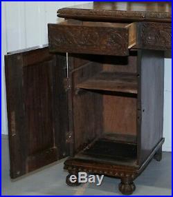 Lovely Anglo Burmese 19th Century Hand Carved Sideboard With Drawers & Cupboards