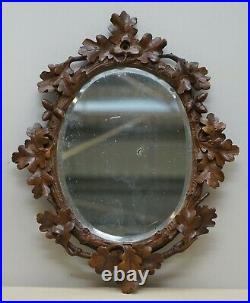 Lovely Antique Black Forest Hand Carved Wood Wall Mirror Ornately Carved Frame