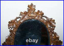 Lovely Antique Black Forest Hand Carved Wood Wall Mirror Ornately Carved Frame