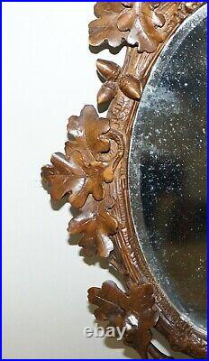 Lovely Antique Black Forest Hand Carved Wood Wall Mirror Ornately Carved Frame