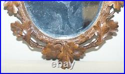 Lovely Antique Black Forest Hand Carved Wood Wall Mirror Ornately Carved Frame