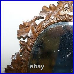 Lovely Antique Black Forest Hand Carved Wood Wall Mirror Ornately Carved Frame