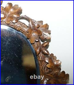 Lovely Antique Black Forest Hand Carved Wood Wall Mirror Ornately Carved Frame