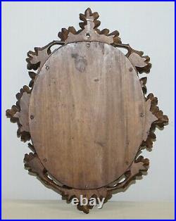 Lovely Antique Black Forest Hand Carved Wood Wall Mirror Ornately Carved Frame