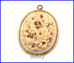 Lovely Antique VICTORIAN 14K Yellow Gold Hand Carved Rose Flower Pendant 7.7g