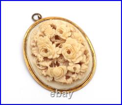Lovely Antique VICTORIAN 14K Yellow Gold Hand Carved Rose Flower Pendant 7.7g