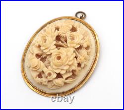 Lovely Antique VICTORIAN 14K Yellow Gold Hand Carved Rose Flower Pendant 7.7g