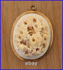 Lovely Antique VICTORIAN 14K Yellow Gold Hand Carved Rose Flower Pendant 7.7g
