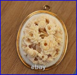 Lovely Antique VICTORIAN 14K Yellow Gold Hand Carved Rose Flower Pendant 7.7g