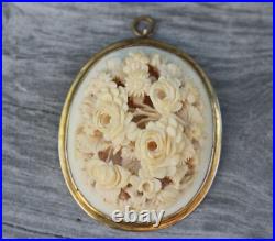 Lovely Antique VICTORIAN 14K Yellow Gold Hand Carved Rose Flower Pendant 7.7g
