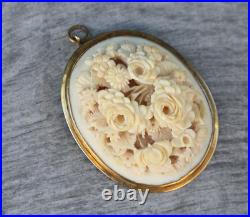 Lovely Antique VICTORIAN 14K Yellow Gold Hand Carved Rose Flower Pendant 7.7g