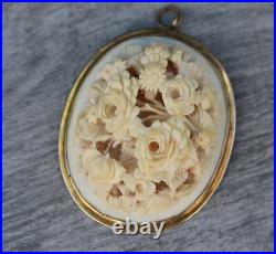 Lovely Antique VICTORIAN 14K Yellow Gold Hand Carved Rose Flower Pendant 7.7g