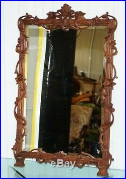Lovely Hand Carved Fruit And Foliage Hard Wood Framed Bevelled Edge Wall Mirror