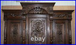 Lovely Hand Carved Solid Oak Dutch Cupboard Ornate Detailing Chest Of Drawers