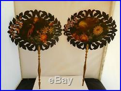 Lovely Pair Of Victorian Hand Painted Hand Held Fire Screens