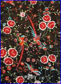 Lovely c1900 Hand Embroidered Victorian Chinese Piano ShawlFloral & Birds 54x54