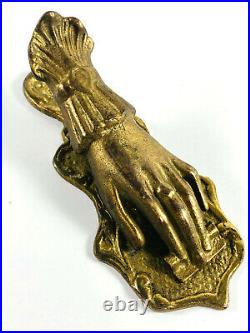 Lrg Antique Brass Victorian Hand Note Holder Clip