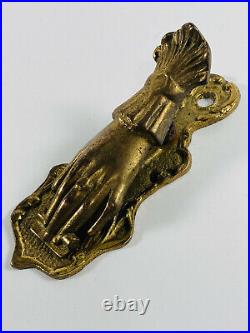 Lrg Antique Brass Victorian Hand Note Holder Clip