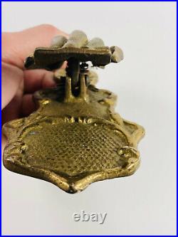 Lrg Antique Brass Victorian Hand Note Holder Clip