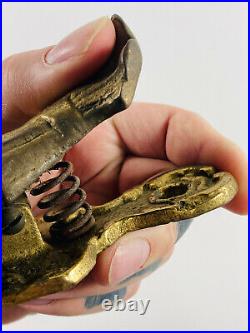 Lrg Antique Brass Victorian Hand Note Holder Clip