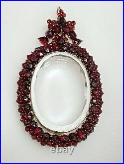 Lrg Victorian Bohemian Rose Cut Garnet Hand Gilt Mourning Photo Locket Pendant