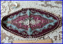 Luscious French Victorian c1860-70 Hand Beaded Rose Blue & Maroon Mat21X11
