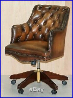 Luxury Hand Dyed Vintage Brown Leather Office Desk Captains Directors Chair