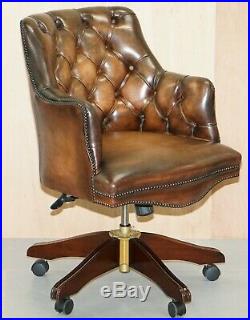 Luxury Hand Dyed Vintage Brown Leather Office Desk Captains Directors Chair