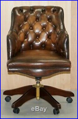 Luxury Hand Dyed Vintage Brown Leather Office Desk Captains Directors Chair