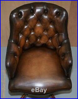 Luxury Hand Dyed Vintage Brown Leather Office Desk Captains Directors Chair