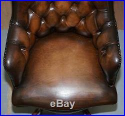 Luxury Hand Dyed Vintage Brown Leather Office Desk Captains Directors Chair