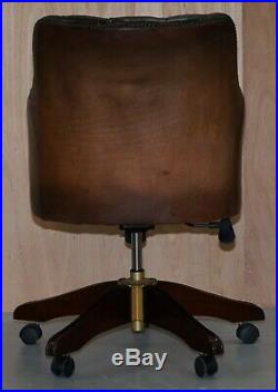 Luxury Hand Dyed Vintage Brown Leather Office Desk Captains Directors Chair