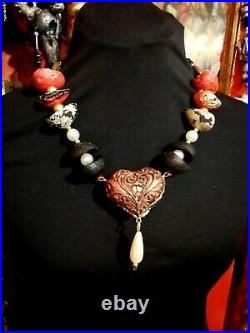 Luxury jewelry necklace vintage style pendant woman antique accessories wood bib
