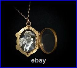 MAGNIFICENT C1880 VICTORIAN Brass HAND PAINTED Pearls 2 CHERUBS Locket Necklace