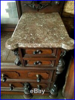 MAGNIFICENT! CIRCA 1870s ORNATE, HAND-CARVED MARBLE TOP BEDROOM SET