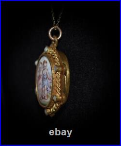 MAGNIFICENT! VERY OLD Antique HAND PAINTED 2 CHERUBS LOCKET with PEARLS