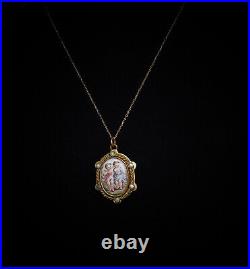 MAGNIFICENT! VERY OLD Antique HAND PAINTED 2 CHERUBS LOCKET with PEARLS