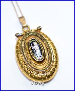 MAGNIFICENT! Victorian ETRUSCAN Hand Painted CHERUB Locket Necklace