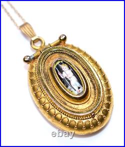 MAGNIFICENT! Victorian ETRUSCAN Hand Painted CHERUB Locket Necklace