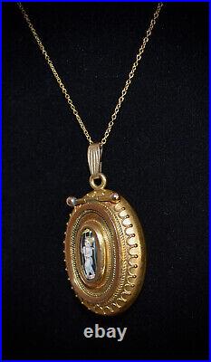 MAGNIFICENT! Victorian ETRUSCAN Hand Painted CHERUB Locket Necklace