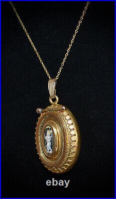 MAGNIFICENT! Victorian ETRUSCAN Hand Painted CHERUB Locket Necklace ON SALE
