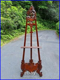 MBW 7' Hand-Carved Mahogany Floor Display Art Easel withVictorian Acanthus Motif