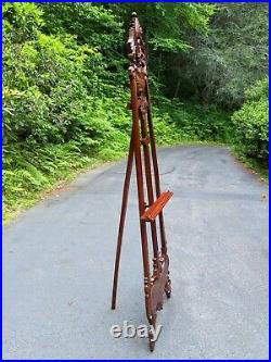 MBW 7' Hand-Carved Mahogany Floor Display Art Easel withVictorian Acanthus Motif