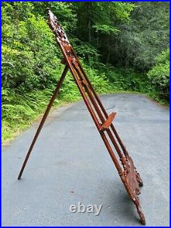 MBW 7' Hand-Carved Mahogany Floor Display Art Easel withVictorian Acanthus Motif