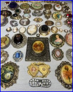 MUST SEE! Antique & Vtg Brooch Pin Pendant Lot Cameos Victorian Portraits &More