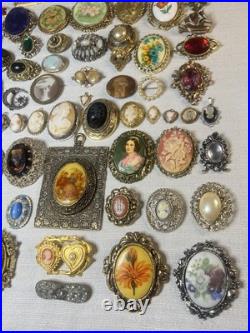 MUST SEE! Antique & Vtg Brooch Pin Pendant Lot Cameos Victorian Portraits &More