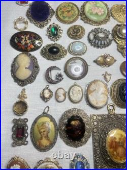 MUST SEE! Antique & Vtg Brooch Pin Pendant Lot Cameos Victorian Portraits &More