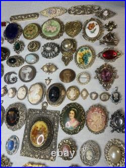 MUST SEE! Antique & Vtg Brooch Pin Pendant Lot Cameos Victorian Portraits &More