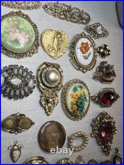 MUST SEE! Antique & Vtg Brooch Pin Pendant Lot Cameos Victorian Portraits &More
