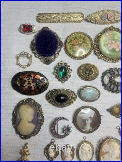 MUST SEE! Antique & Vtg Brooch Pin Pendant Lot Cameos Victorian Portraits &More